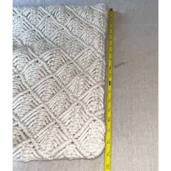Handwoven Macrame Boho Throw Pillow Cover Cream Wool/Cotton Back 20" Square Zip - Picture 6 of 11